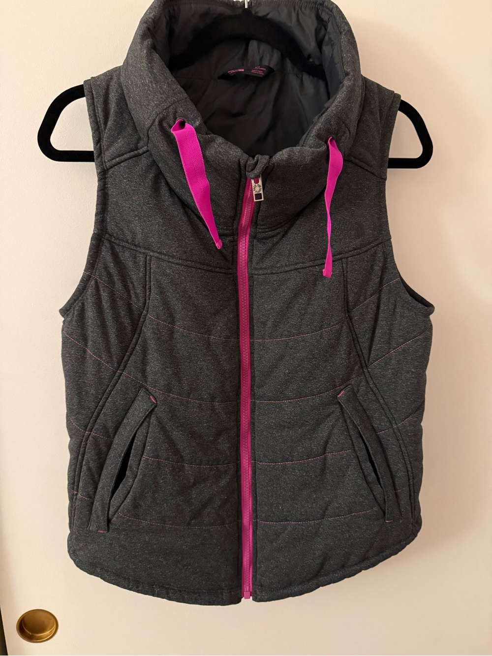 The North Face Charcoal Vest with Pink Trim